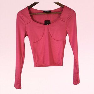 Saints 21 Bright Pink Crop Top with Long Sleeves Size M NWOT Style T790-1